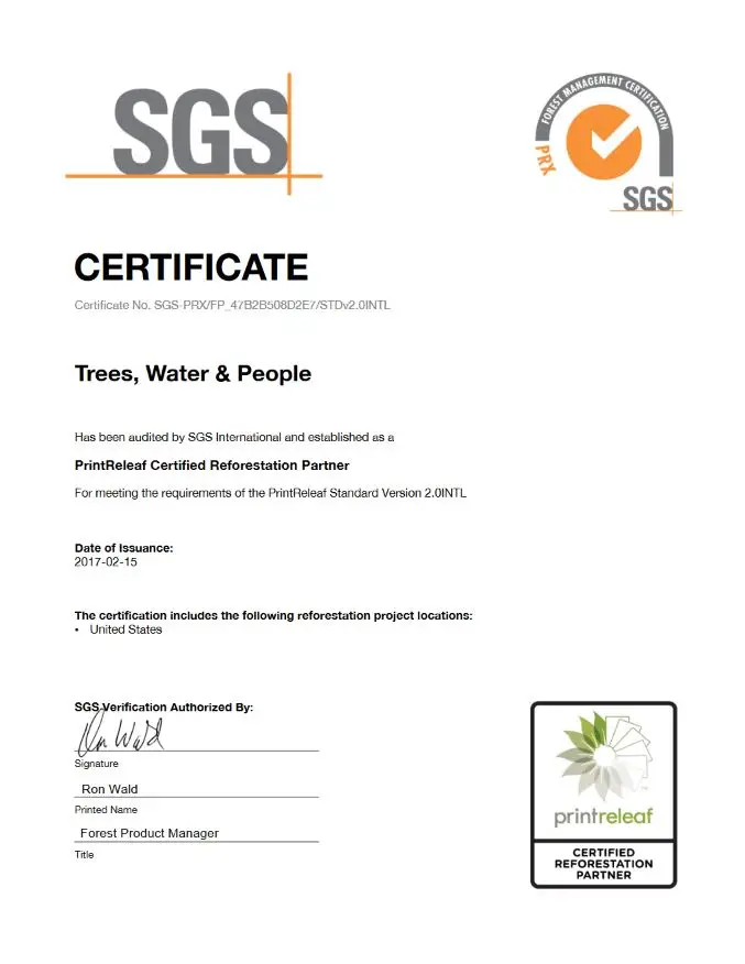 SGS Certificate, PrintReleaf, Laser Imaging